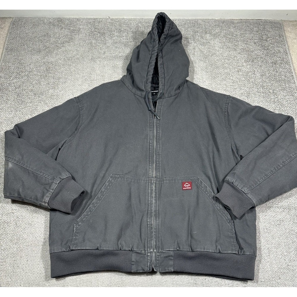 Wolverine Jacket Mens XXL 2XL Gray Canvas Quilted Lining Workwear Grunge Hooded